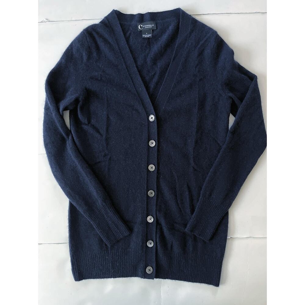 C By Bloomingdale's Cardigan Sweater Women L Blue 2 Play Cashmere V Neck